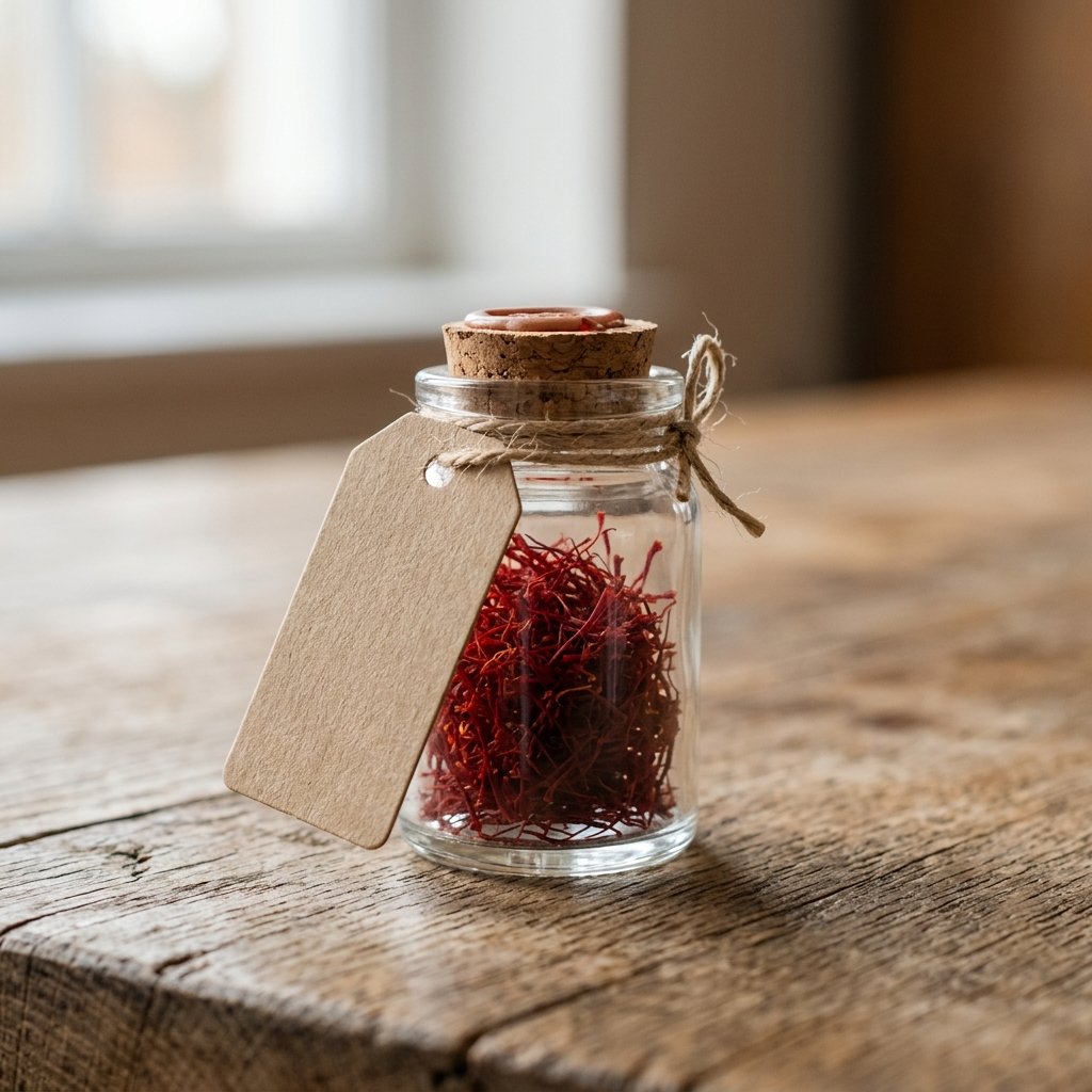Kashmiri saffron jar with authenticity labeling