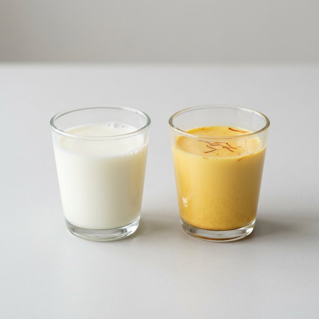 Milk gradually turning golden as saffron steeps