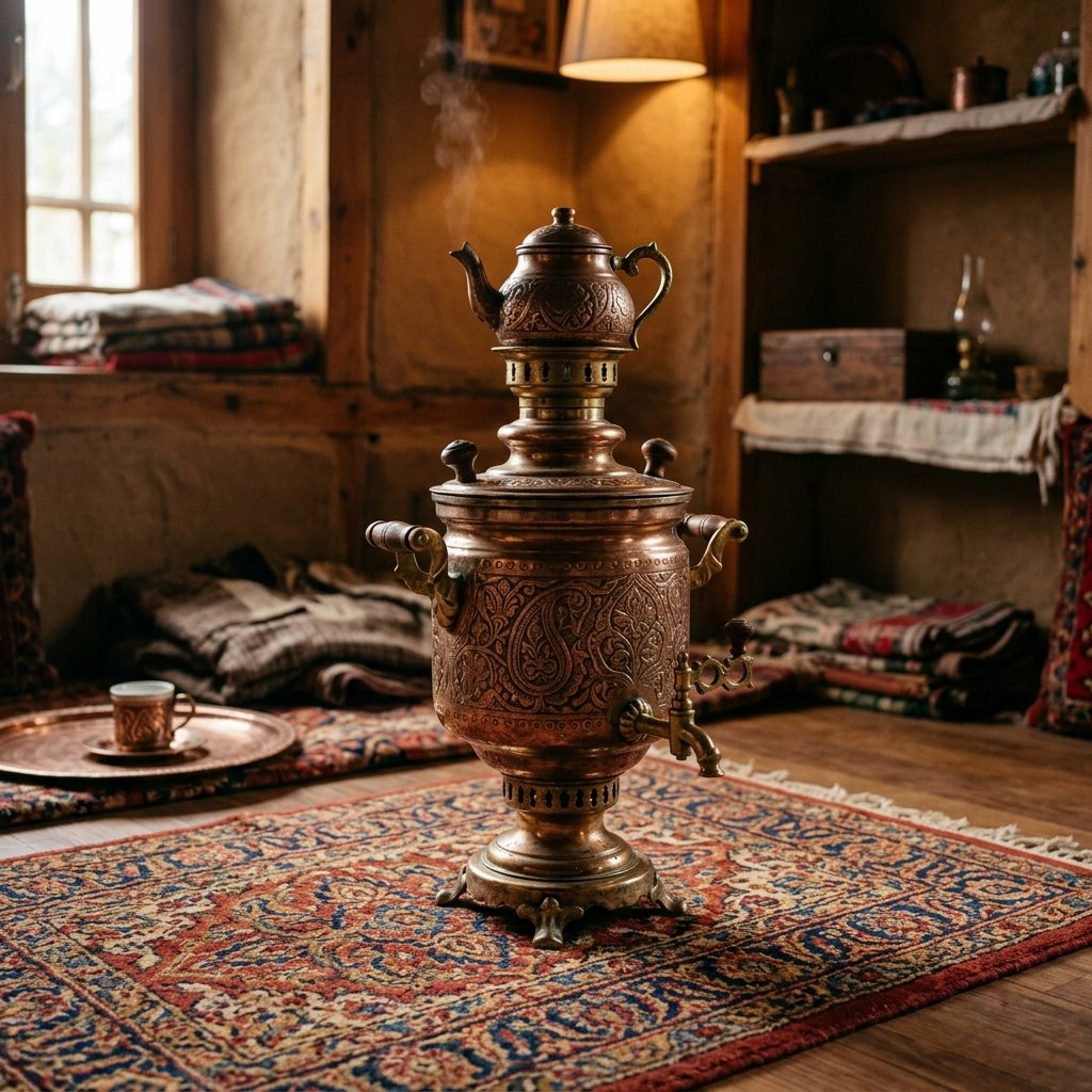 Ornate copper and brass samovar teapot