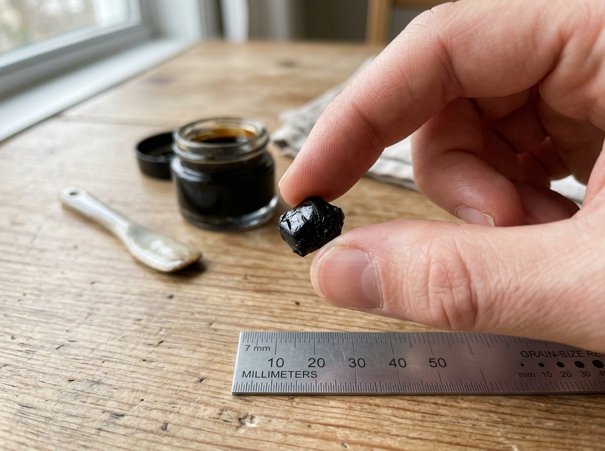 Pea-sized 300mg to 500mg dose of shilajit resin